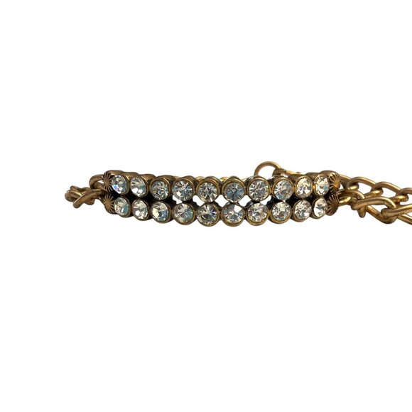 J Crew Gold-Tone Chain Bracelet With Double Row Clear Rhinestones Lobster Clasp - Picture 11 of 12
